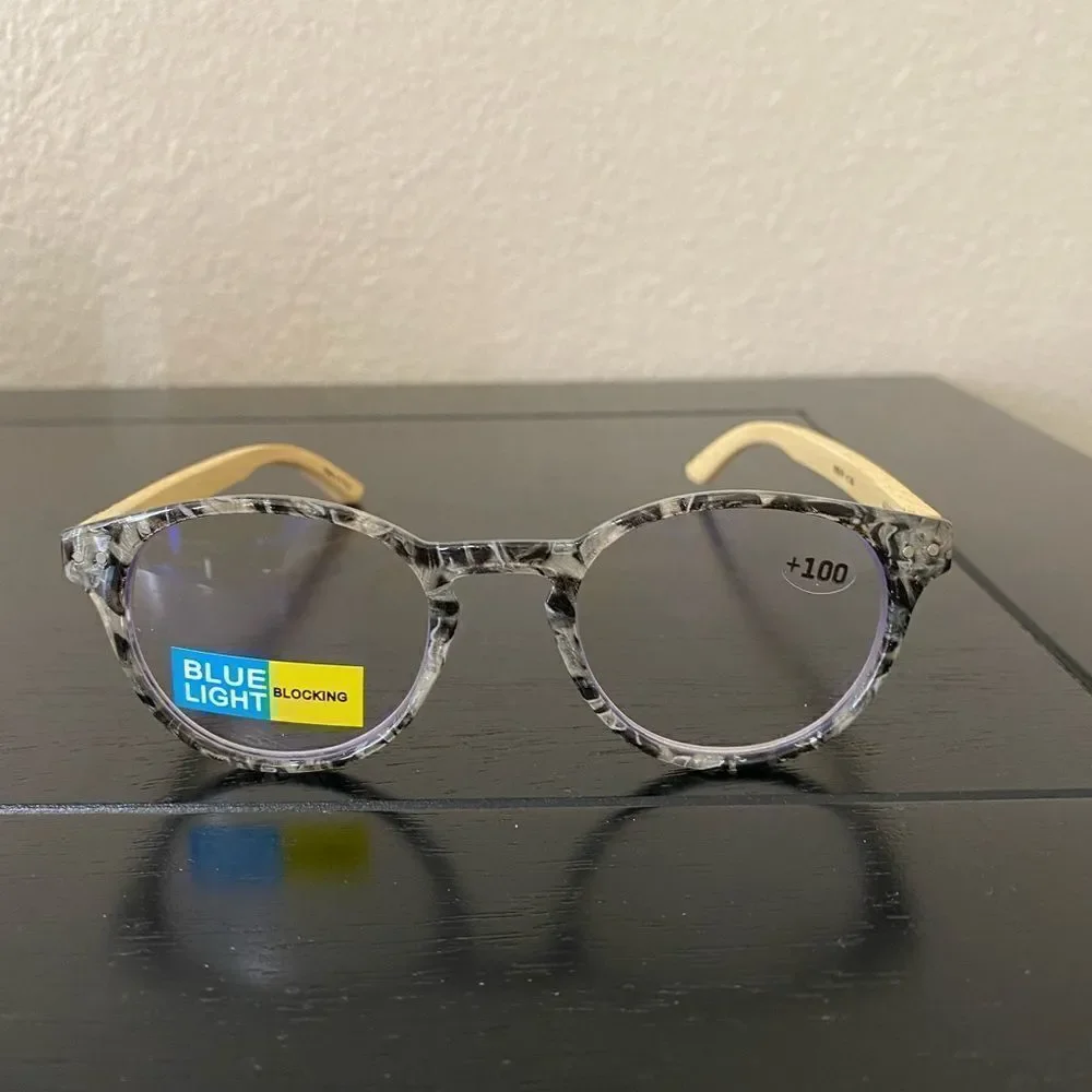 💼Round Pebble Clear and Black  Glasses, Readers with Blue Light Blocking